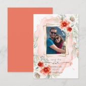 Foto Save the Date Waterverf Bold Coral Flowers Kaart (Voorkant / Achterkant)