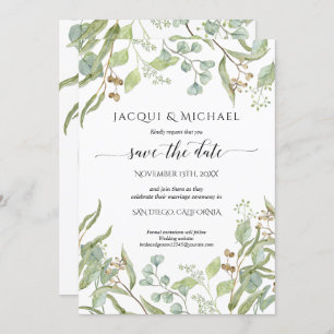 Foto Save the Date Waterverf Eucalyptus Greenery Kaart