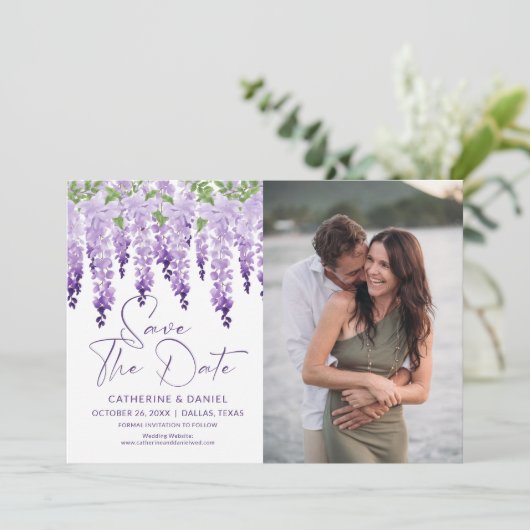 Foto Save the Date Waterverf Wisteria Wedding (Staand voorkant)