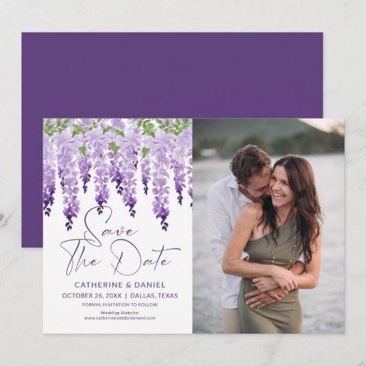 Foto Save the Date Waterverf Wisteria Wedding (Voorkant / Achterkant)