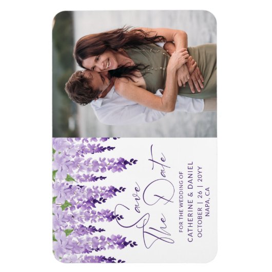 Foto Save the Date Waterverf Wisteria Wedding Magneet (Verticaal)