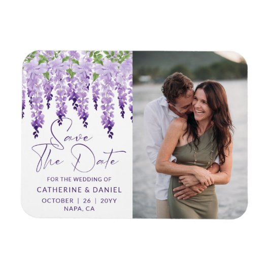 Foto Save the Date Waterverf Wisteria Wedding Magneet (Horizontaal)