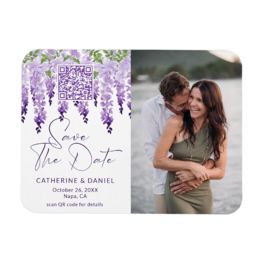Foto Save the Date Waterverf Wisteria Wedding Magneet (Horizontaal)