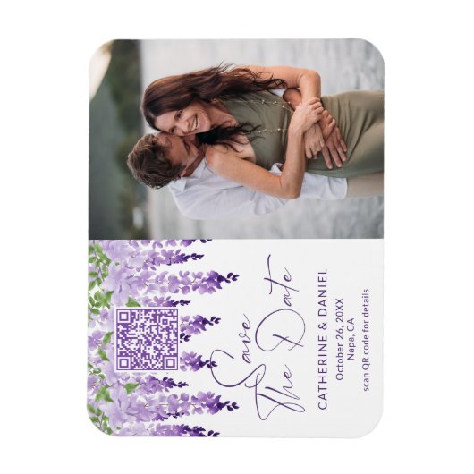 Foto Save the Date Waterverf Wisteria Wedding Magneet (Verticaal)
