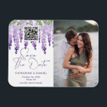 Foto Save the Date Waterverf Wisteria Wedding Magneet<br><div class="desc">Foto Save the Date Waterverf Wisteria Wedding Save The Date Magnets features elegant waterverf wisteria bloemen in soft lila, lavender en paars met greenery op een witte achtergrond met Save The Date information under including a custom QR code. Personaliseer door de tekst in de verstrekte tekstvakjes en uw favoriete foto...</div>