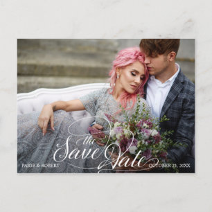 Foto Save the Date with Burgundy, Pink Flowers Aankondigingskaart