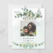 Foto Save the Dates Eucaluptus Gold Modern (Voorkant)