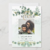 Foto Save the Dates Eucaluptus Gold Modern Kaart (Voorkant)