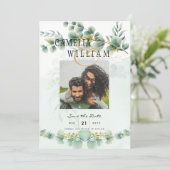 Foto Save the Dates Eucaluptus Gold Modern Kaart (Staand voorkant)