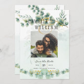 Foto Save the Dates Eucaluptus Gold Modern Kaart (Voorkant / Achterkant)