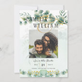 Foto Save the Dates Eucalyptus Goud Modern Kaart (Voorkant)