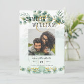 Foto Save the Dates Eucalyptus Goud Modern Kaart (Staand voorkant)