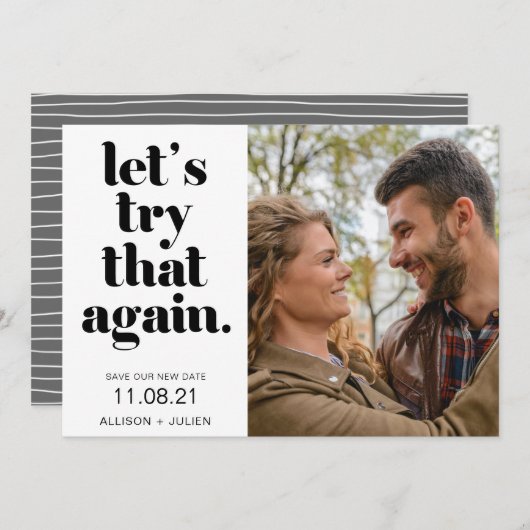 Foto Save the New Date Wedding Postponement Kaart (Voorkant / Achterkant)
