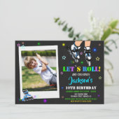 Foto schaatsen verjaardag uitnodiging Roller party (Staand voorkant)