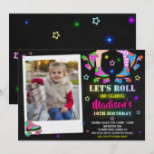 Foto schaatsen verjaardag uitnodiging Roller party (Voorkant / Achterkant)