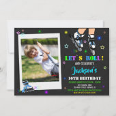 Foto schaatsen verjaardag uitnodiging Roller party (Voorkant)