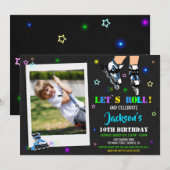 Foto schaatsen verjaardag uitnodiging Roller party (Voorkant / Achterkant)