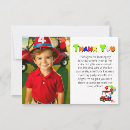 Foto Schattige 4e Verjaardag Rode Golfkar Jongen's Bedankkaart