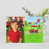 Foto Schattige 4e Verjaardag Rode Golfkar Jongen's Kaart (Staand voorkant)