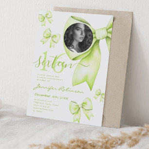 FOTO Schattige Coquette Limegroene Strik Sweet 16  Kaart