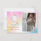 Foto Schattige Eenhoorn Rainbow Baby shower Bedankkaart (Voorkant)