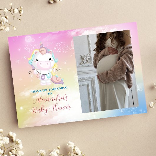Foto Schattige Eenhoorn Rainbow Baby shower Bedankkaart