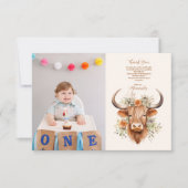 Foto Schattige Highland Koe 1st Birthday Bedankkaart (Voorkant)