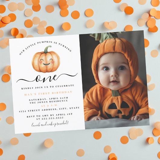Foto Schattige Little Pumpkin eerste verjaardagsfe Kaart