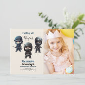 Foto Schattige Ninja Warrior Kids Verjaardagsfeest Kaart (Staand voorkant)