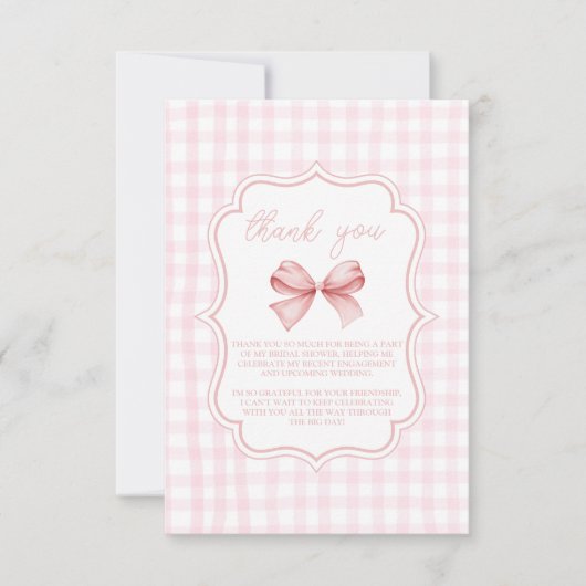 Foto Schattige Roze Bow Vrijgezellenfeest Bedankkaart (Voorkant)