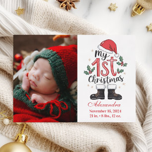 Foto Schattige Santa Baby 1st Christmas Feestdagenkaart