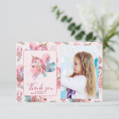 Foto Schattigee eenhoorn regenboog verjaardagsfees Bedankkaart (Staand voorkant)