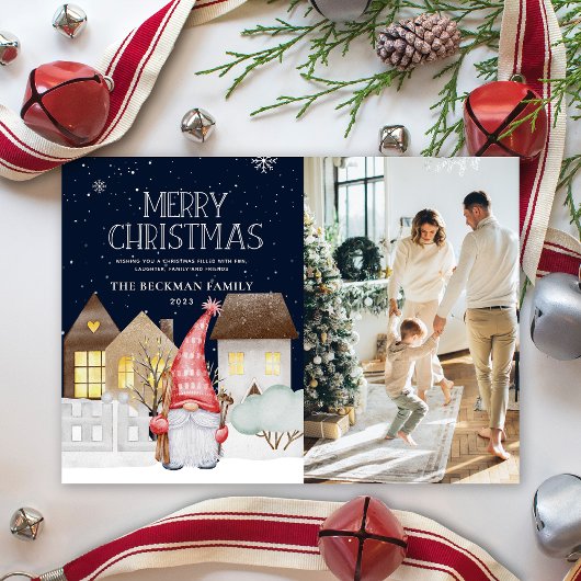 Foto Schattigee kabouters Wintersneeuw Vrolijk ker Feestdagenkaart