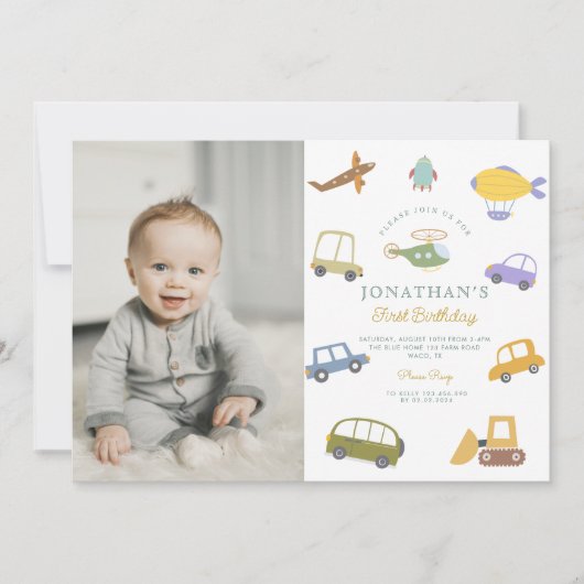 Foto Schattigee Pastel auto vrachtwagen vliegtuig  Kaart (Voorkant)