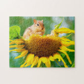 Foto/schilderij van Chipmunk Eating Yellow Sunflow Legpuzzel (Horizontaal)