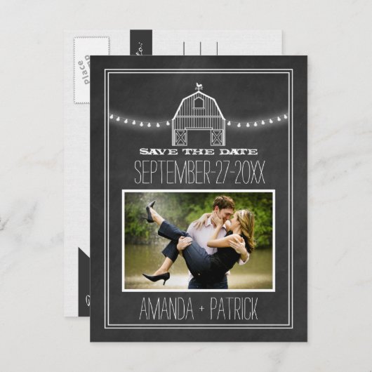 Foto Schuur Chalkboard Bruiloft Save The Date Kaar Aankondigingskaart (Voorkant / Achterkant)