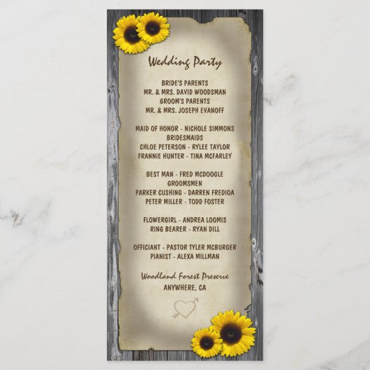 Foto  Schuur Hout Zonnebloem Trouwprogramma's Programmakaart (Achterkant)