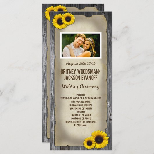 Foto  Schuur Hout Zonnebloem Trouwprogramma's Programmakaart (Voorkant / Achterkant)