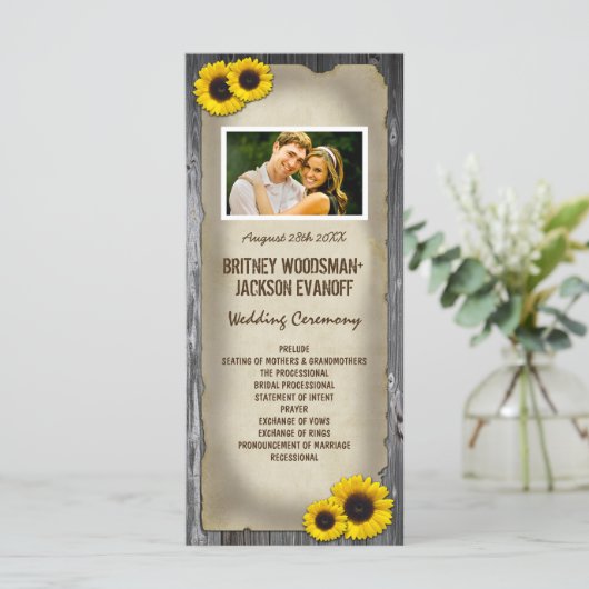 Foto  Schuur Hout Zonnebloem Trouwprogramma's Programmakaart (Staand voorkant)