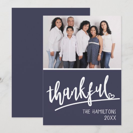 Foto Script Heart Thankful Thanksgiving Feestdagenkaart (Voorkant / Achterkant)