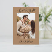 Foto Script Modern Stripe Neutral Save the Date (Staand voorkant)