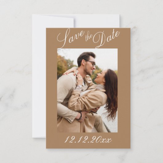 Foto Script Modern Stripe Neutral Save the Date (Voorkant)