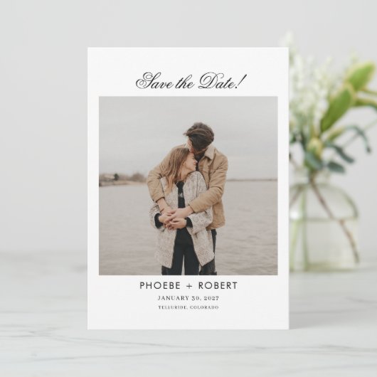 Foto Script Moderne Trouwkaart Save The Date (Staand voorkant)