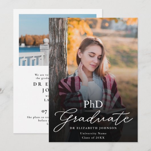 Foto Script Promotie Diploma Afstudeeraankondiging Kaart (Voorkant / Achterkant)