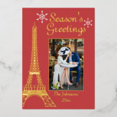 Foto Seizoensgroeten Rood Koppel Kerstmis Folie Feestdagenkaart (Voorkant)