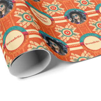 Foto Sentiment Oranje etnische Bohemian Verjaardag Cadeaupapier