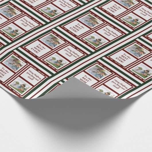 Foto Sentimentnaam Rood Groen Gestreept Kerstmis Cadeaupapier (Hoek)