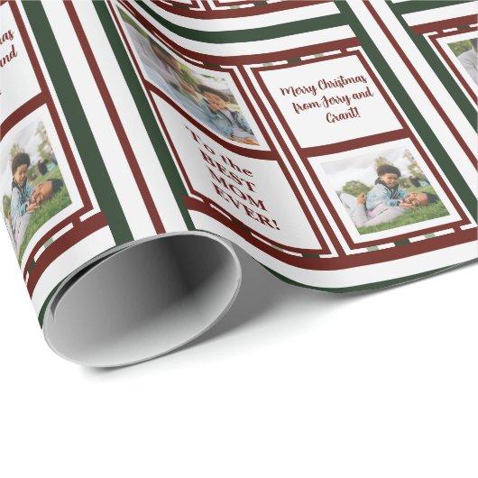 Foto Sentimentnaam Rood Groen Gestreept Kerstmis Cadeaupapier (Rol Hoek)