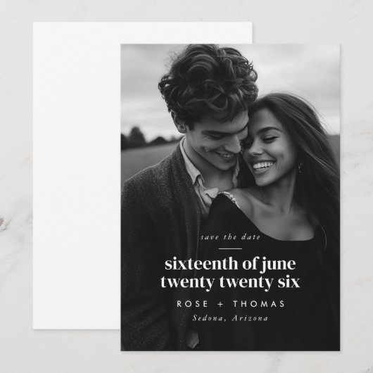 Foto Serif Script Save the Date (Voorkant / Achterkant)