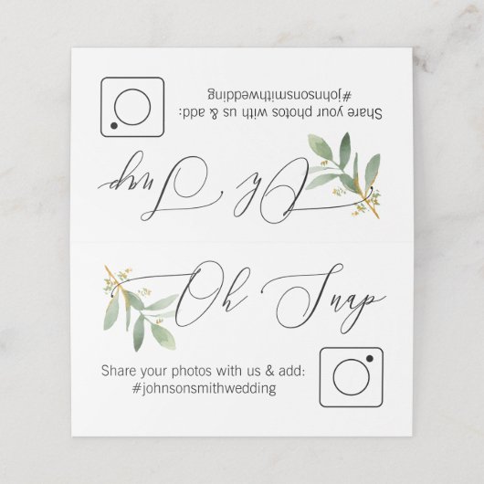 Foto Share Folded Table Card greenery en Gold Plaatskaartje (Buitenkant ongevouwen)